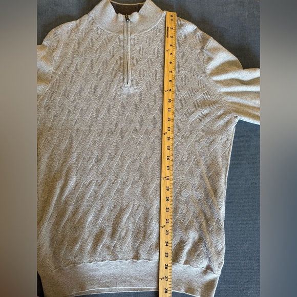 Joesph Abboud Mens 1/4 Zip Sweater SZ LG Grey Cotton Cashmere Textured Diamond - Picture 9 of 9